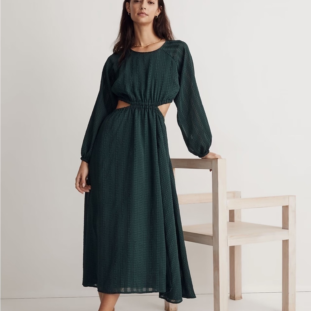 Madewell long sleeve cutout midi dress smoky spruce green